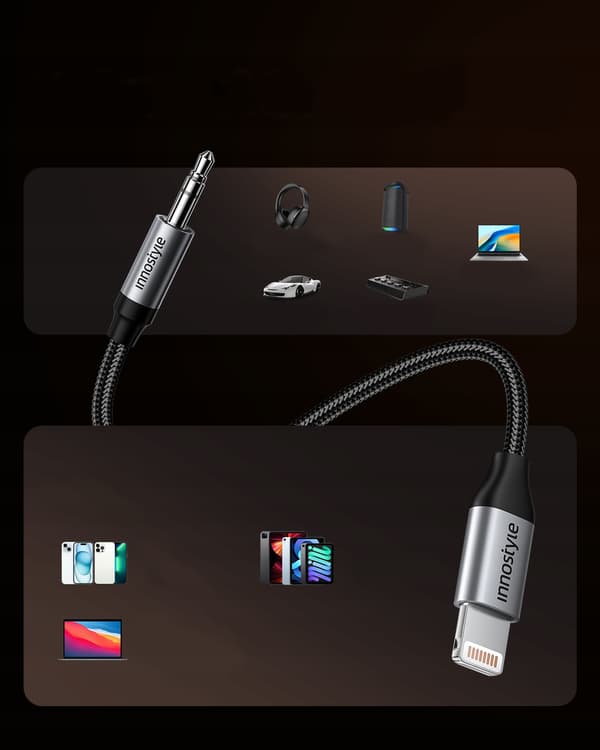 INNOSTYLE AUX-KABEL TIL IPHONE LIGHTNING MINI JACK ADAPTER 1M