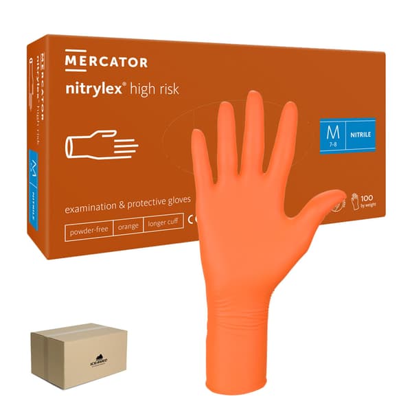 Nitrilhandskar M orange Mercator Nitrylex High Risk 100 st kartong 10-pack