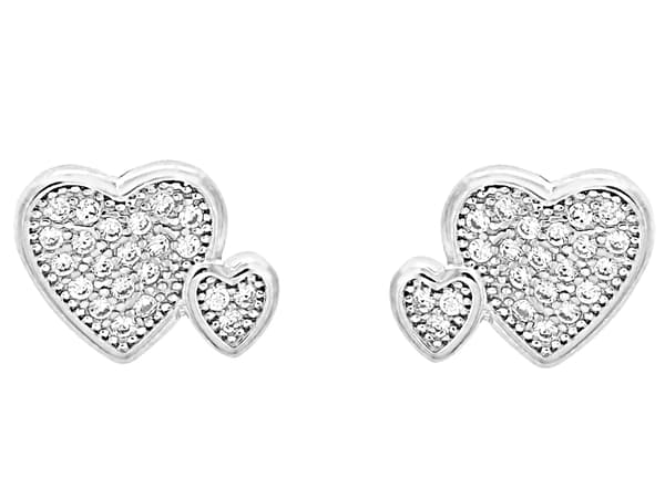 Sølv hjerteøreringe med cubic zircon hjerter til piger 925 ørestikker