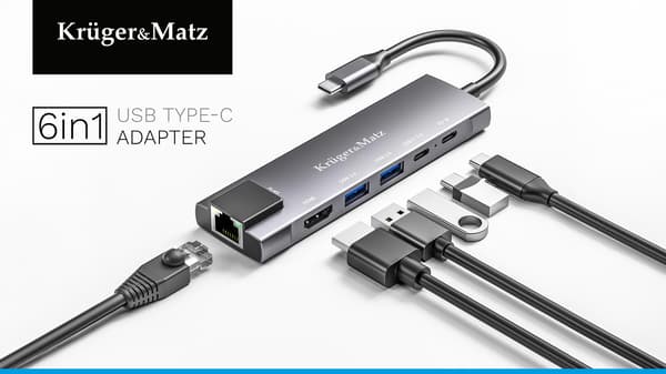 Adapter (HUB) USB typu C na HDMI/2x USB3.0/2x USB typu C/RJ45