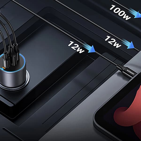 Ugreen EC705 Billaddare 130W 2x USB-C 1x USB-A - Grå