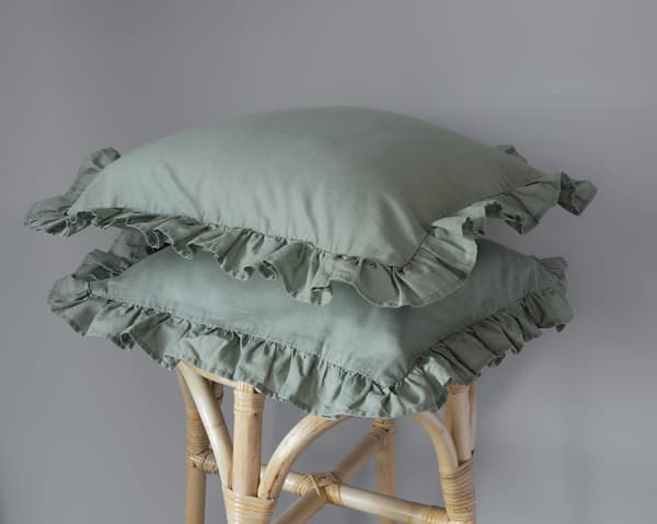 Bomuldspudebetræk 40x40 Pure med flæser Mint 2 stk.