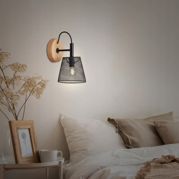 Vägglampa Retro Loftlampa E14 Svart Metall Trä - Vardagsrum Sovrum