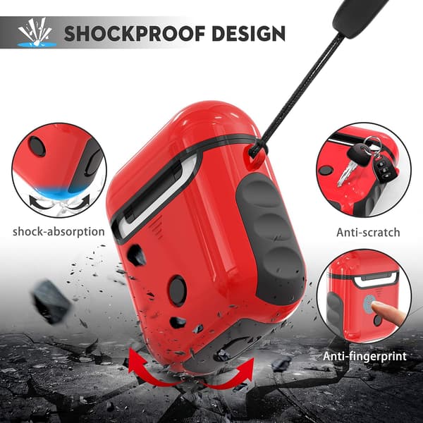 HÅRDT SILIKONEETUIS TIL AIRPODS 1/2 RØD SORT