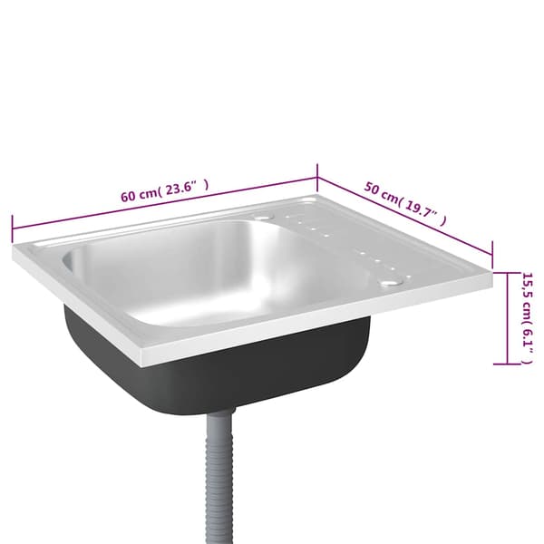 vidaXL køkkenvask med afløbsbakke, sølv, 600x500x155 mm, stål
