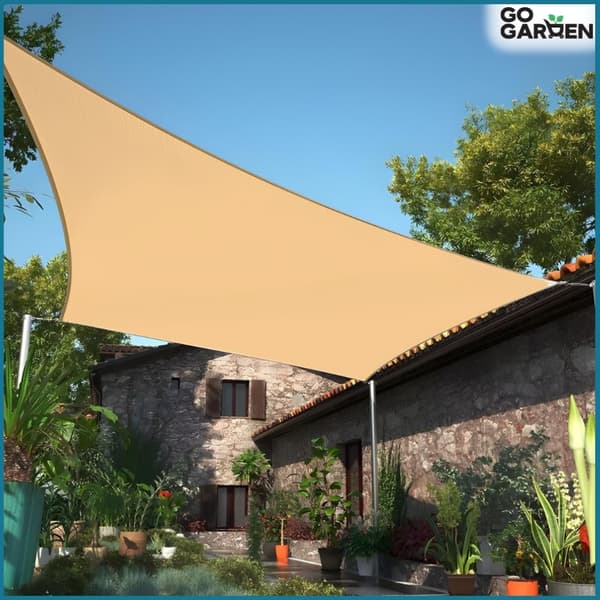 Beige terrassesejl, solskærm, UV, montering 4x5m