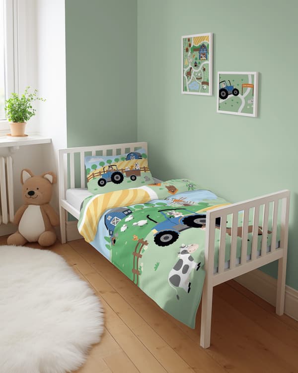 Bambu spjälsäng 90x120 Farm Traktor blå