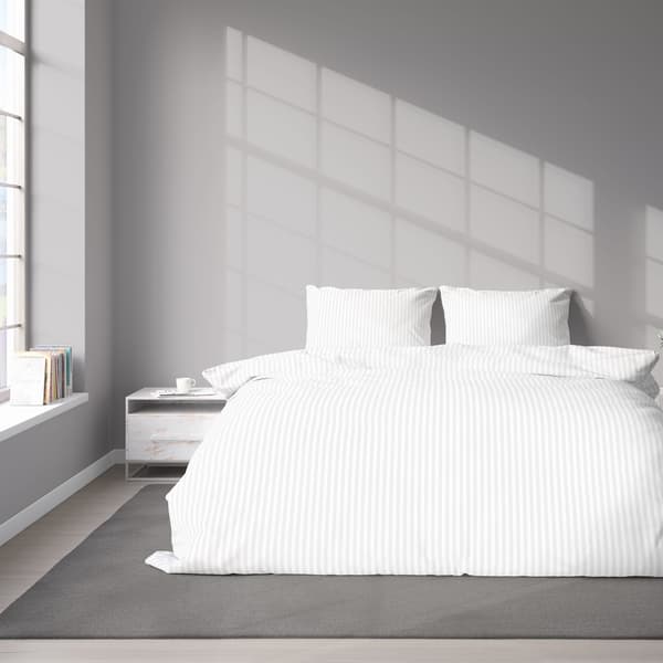 Satin Bäddset 160x200 Slät Randig Premium Vit