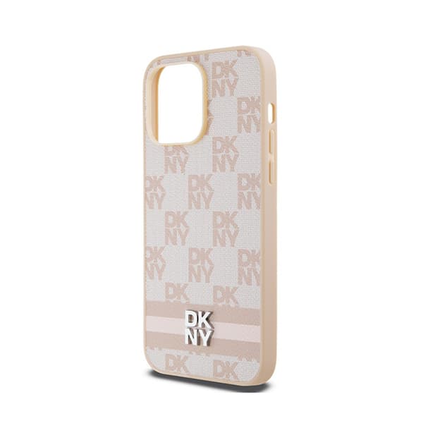 DKNY Læder Ternet Mono Mønster & Trykte Striber - iPhone 14 Pro Max Etui (Pink)