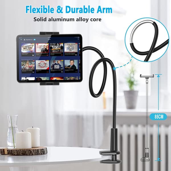 SORT ALUMINIUM BORDHOLDER TIL TELEFON OG TABLET 4-12,9" 360°