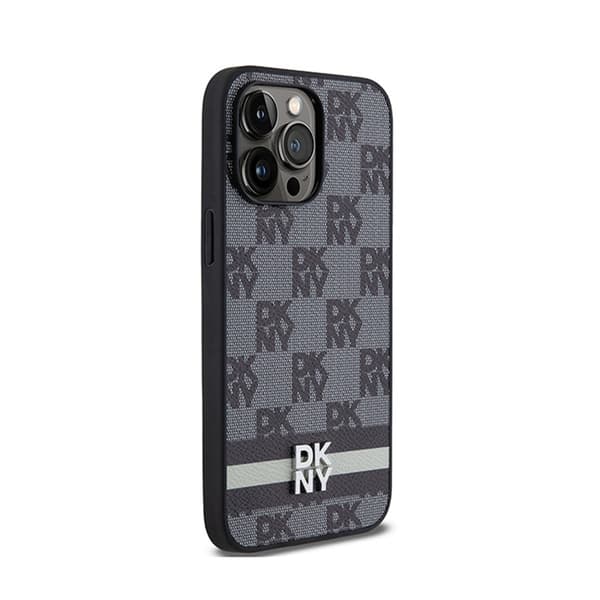 DKNY Læder Ternet Mono Mønster & Trykte Striber - iPhone 14 Pro Max Etui (Sort)