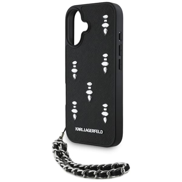 Karl Lagerfeld Saffiano Krystal Etui med Kæde til iPhone 16 Sort