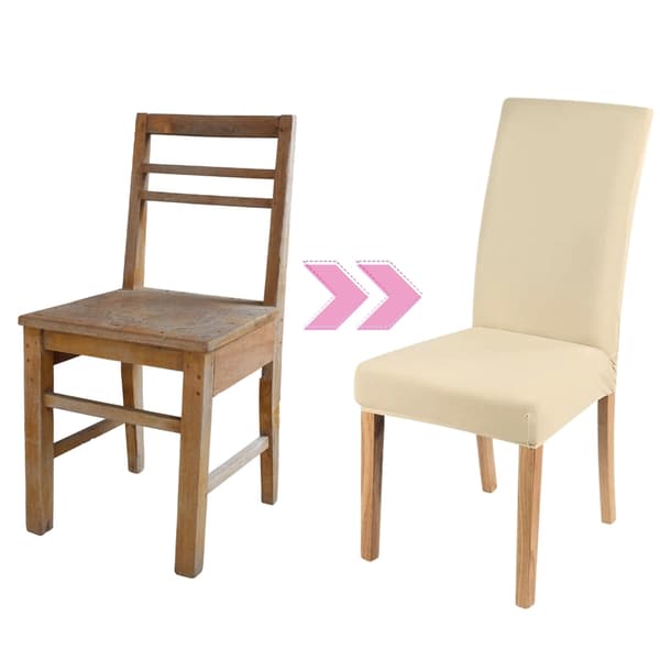 Stolsöverdrag set om 6, elastiska, universella, ljusbeige