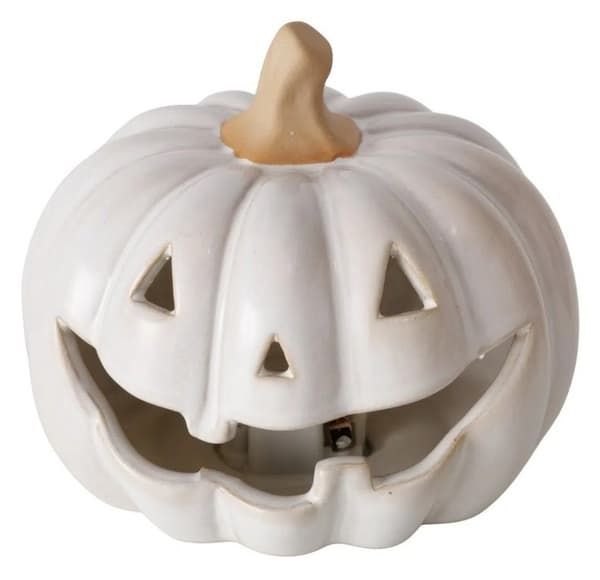 Græskar LED-lanterne, porcelæn, hvid, dekorativ til Halloween og efterår