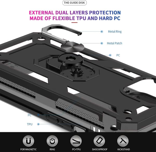 FODRAL TILL APPLE IPHONE 13 PRO BAKSKÅL SVART RUSTNING + 2X HÄRDAT GLAS