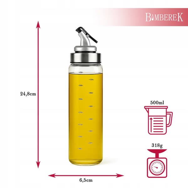 2x Glasflaskedispenser 500 ml med skala til olivenolie, saucer, eddike