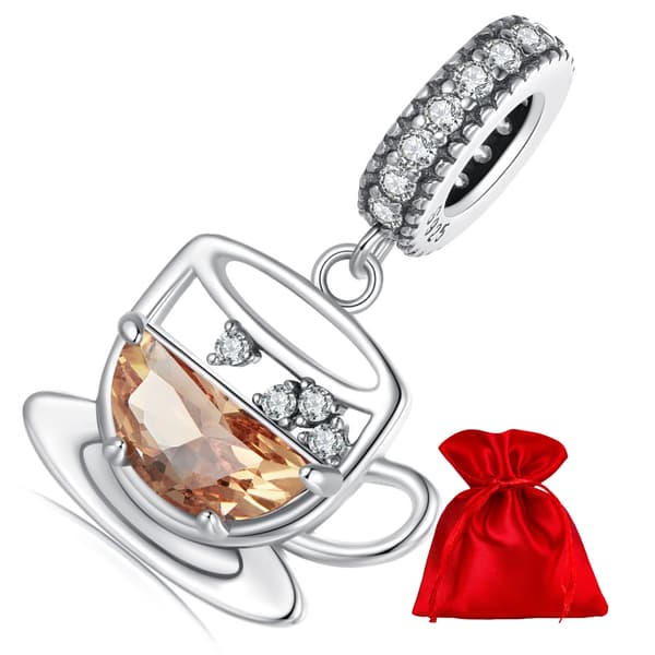 Kaffekopp silver berlock hänge pärlor silver 925