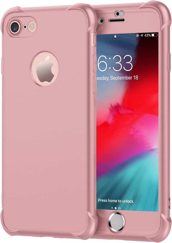 PINKET ETUI TIL IPHONE 7/8 4,7' 2xHÆRDET GLAS