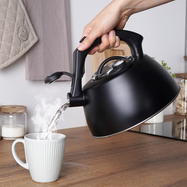 Sort stålkedel med fløjte og termometer 3 liter