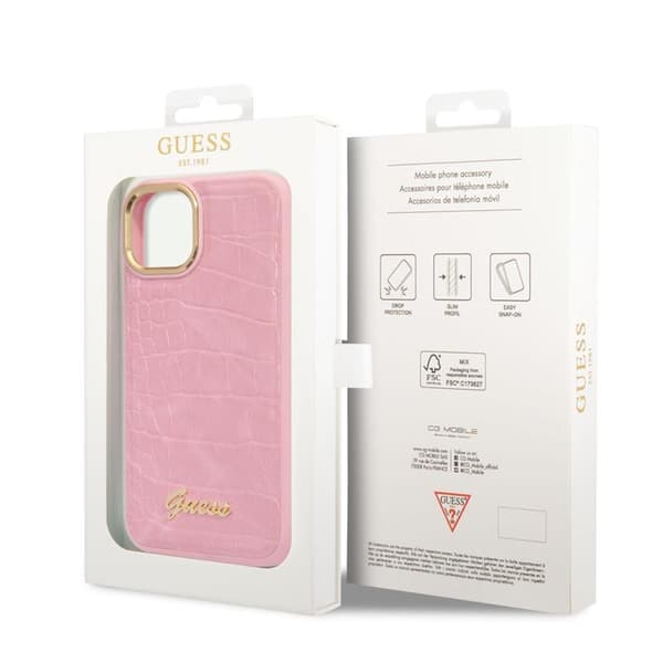 Guess Croco Collection – iPhone 14 Plus-skal (rosa)