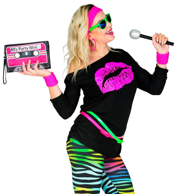 T-shirt Bluse Lips Pink Sort I Love Disco S/M