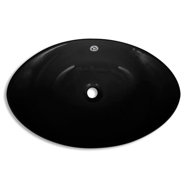 vidaXL luksus oval håndvask med overløbshul sort