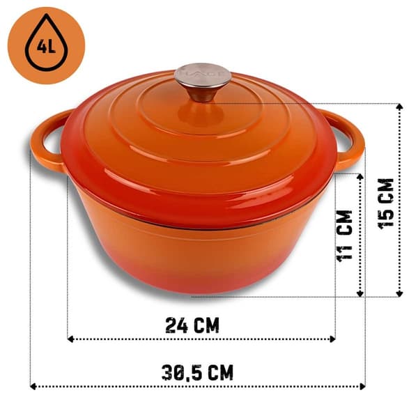 EMALJEREDE STØBEJERNSGRYDE 24CM 4L HAGE ORANGE