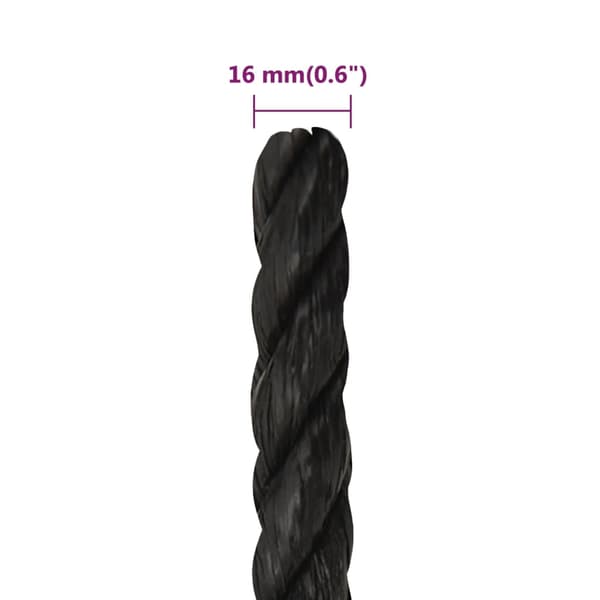 vidaXL arbejdsreb, sort, 16 mm, 100 m, polypropylen