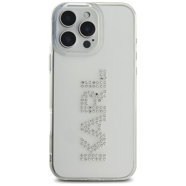 Karl Lagerfeld IML Strass Logo iPhone 16 Pro -kotelo, läpinäkyvä