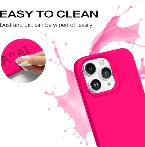 ETUI TIL APPLE IPHONE 14 PRO MAX SILIKONE NEON PINK MED MIKROFIBER