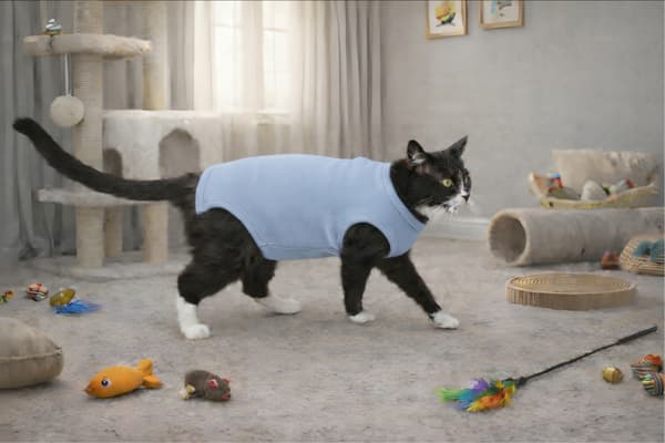Postoperativa kläder för katt eller hund förkläde bekväma blå