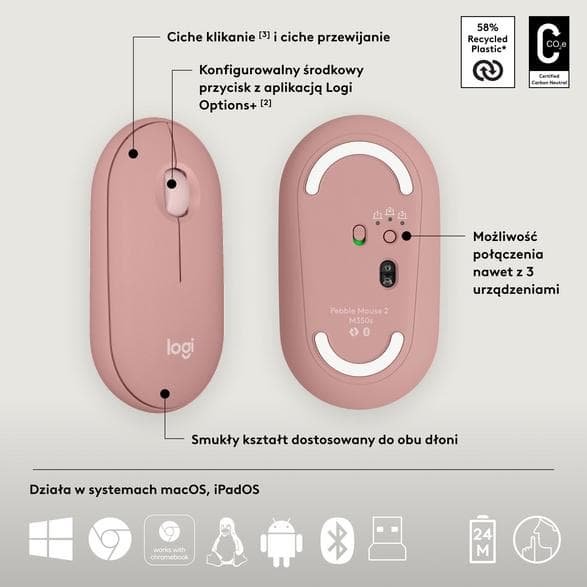 LOGITECH Pebble 2 Combo Tangentbord + Mus Set Rosa 920-012241