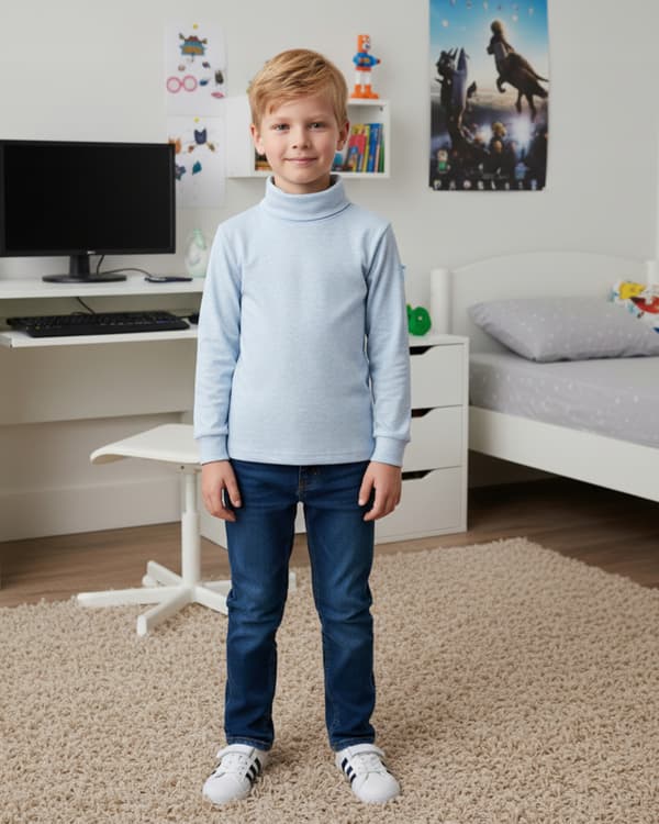 Barn varm polotröja 128 blå melange