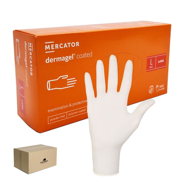 Latexhandsker L Mercator Dermagel Coated 100 stk. karton 10-pak