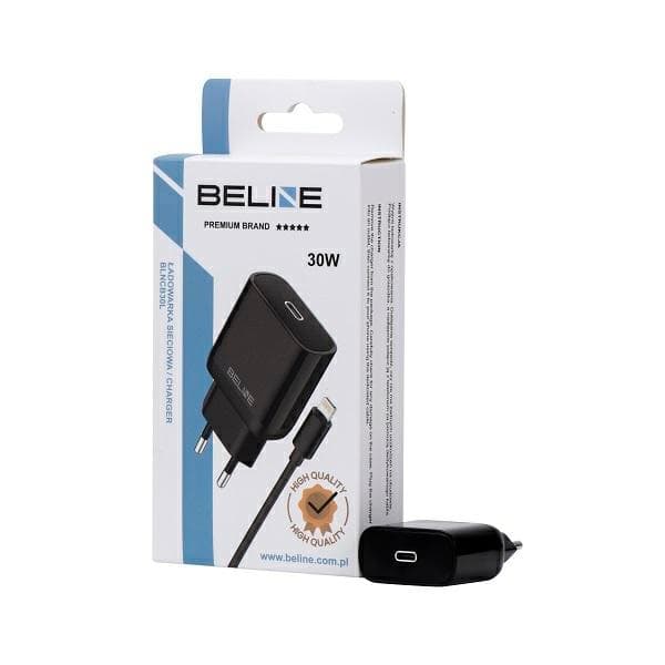 Beline BLNCB30L GaN 1x USB-C 30W + Lightning-kaapeli, musta