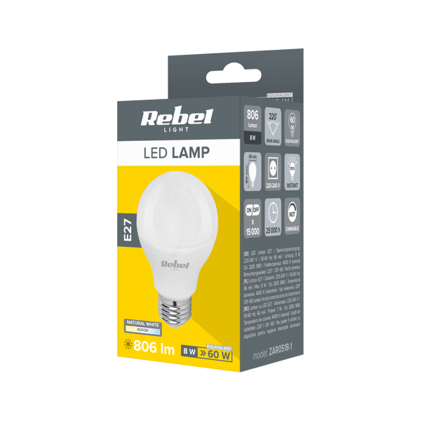 LED-lamppu E27 G45 8W 806lm 4000K Rebel