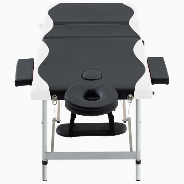 vidaXL foldbart massagebord, 3-zoner, aluminium, sort og hvid