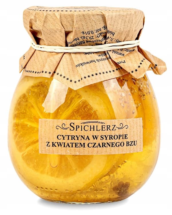 Citronskivor i sirap med fläderblomma