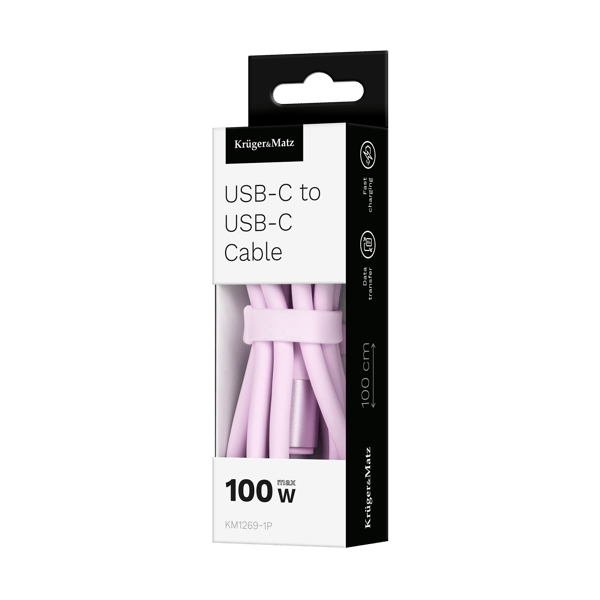 Kabel USB-C till USB-C 100 W 1 m silikon rosa Kruger&Matz Basic