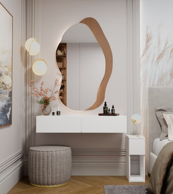 HÄNGANDE SMYCKESBORD MIKA 110 CM 2 LADDOR FÖR SOVRUM VIT