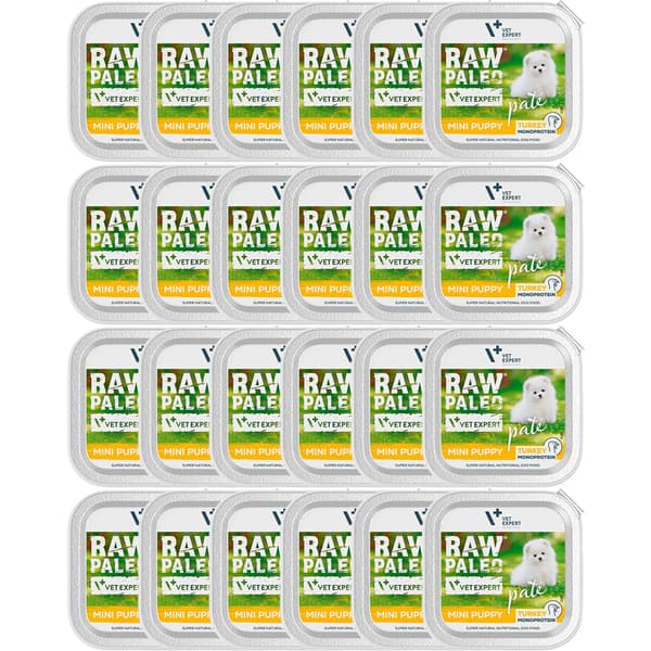 Vådfoder til hvalpe VetExpert Raw Paleo kalkunpaté 24x150g