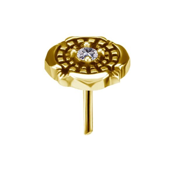 Trycklock - blomma med vit zirkon - CoCr NF - guld - PI-015