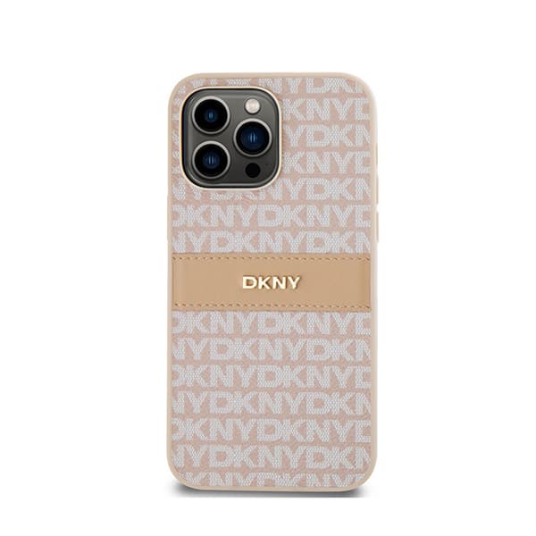 DKNY Læder Mono Stripe & Metal Logo - iPhone 14 Pro Max Etui (Pink)