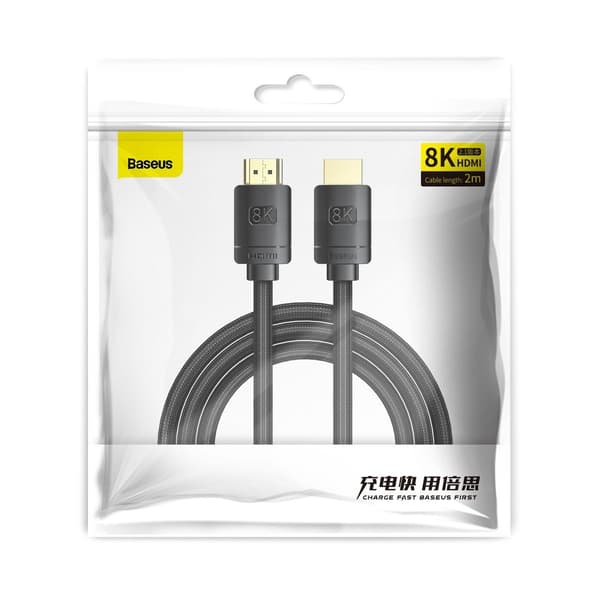 Baseus High Definition Series HDMI 2.1-kabel, 8K 60Hz, 3D, HDR, 48Gbps, 2m (sort)