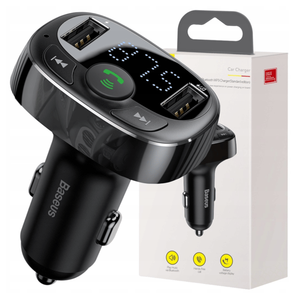 Baseus T-typ S-09A Bluetooth FM-sändare 2xUSB microSD (svart)