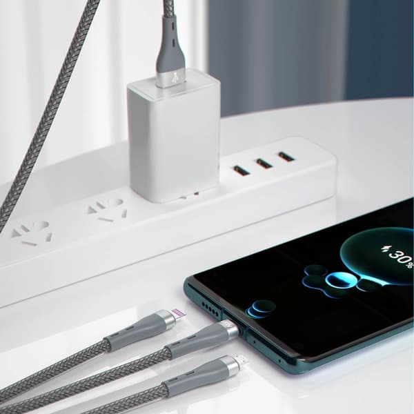 Dudao 3in1 USB-kaapeli - Lightning / microUSB / USB Type C 65W 1.2m harmaa (L20X)