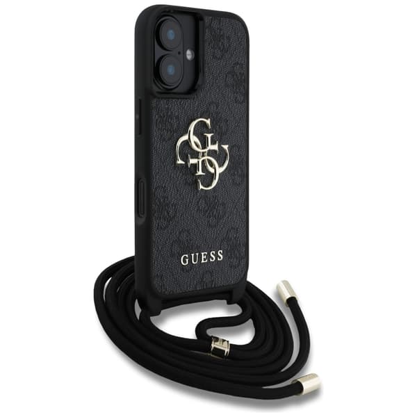 Guess 4G Stort Logo Snorrem Crossbody-etui til iPhone 16 Plus Sort
