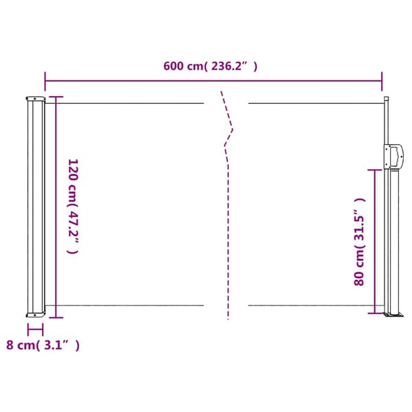 vidaXL Utdragbar sidomarkis vit 120x600 cm