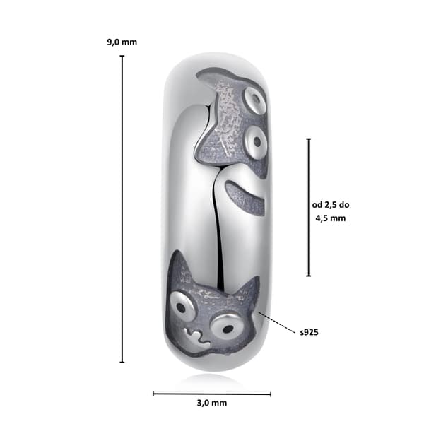 Silverproppberlock med katter, propp till armband, silver 925