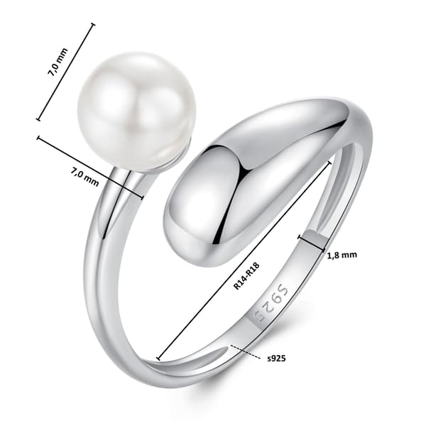 Justerbar silverring med droppformad pärla, silver 925